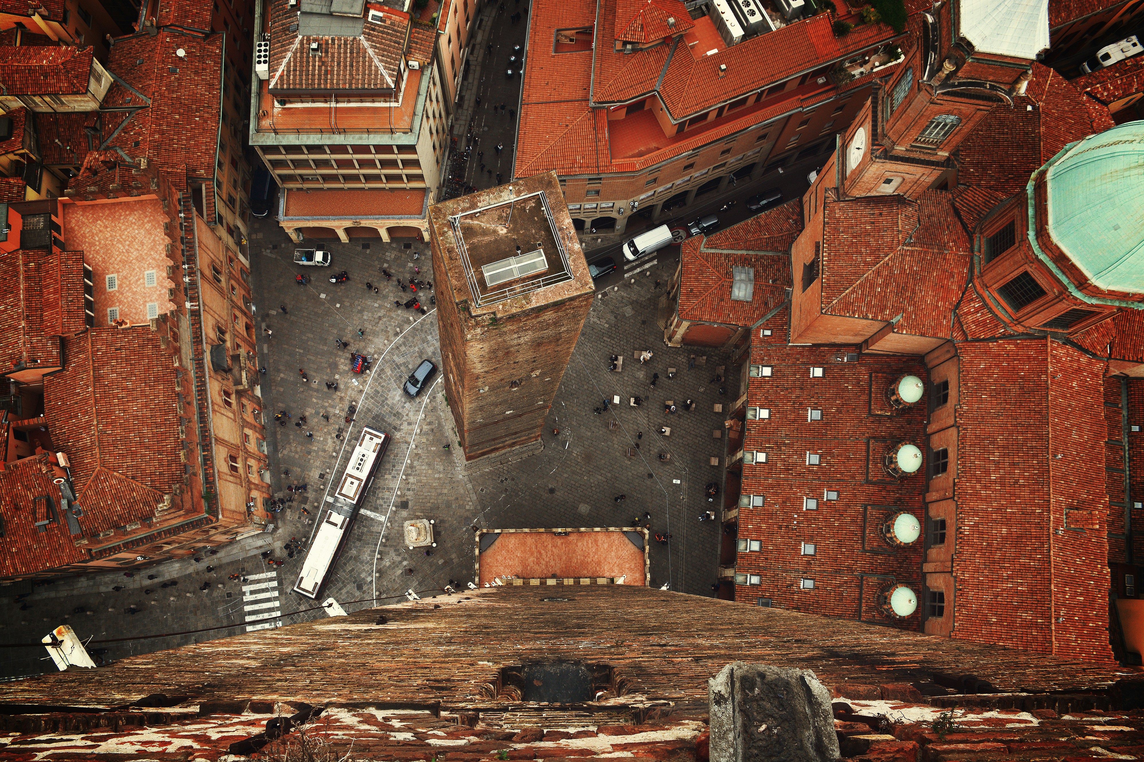 aerial view of central quarter of Bologna