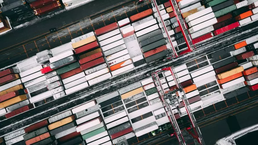 Top view of stacks of containers