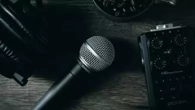 black microphone and recorder