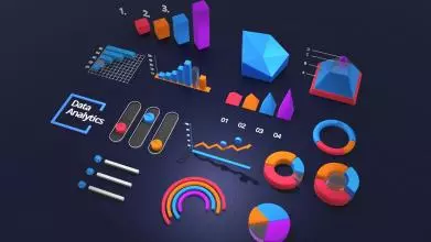 a photo of a three dimensional user interface with various graphs