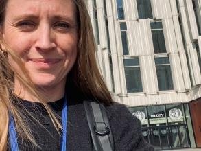 Selfie of Martha Nicholson (the author) in front of the 'UN City Copenhagen'