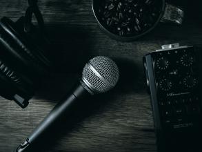 black microphone and recorder