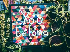 Mural painting with writing "You Belong" surrounded  by plants.