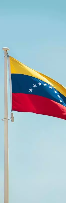 The flag of Venezuela against the blue sky