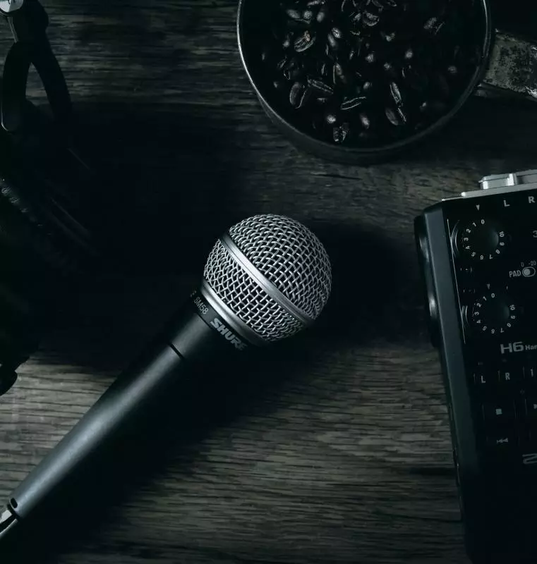 black microphone and recorder